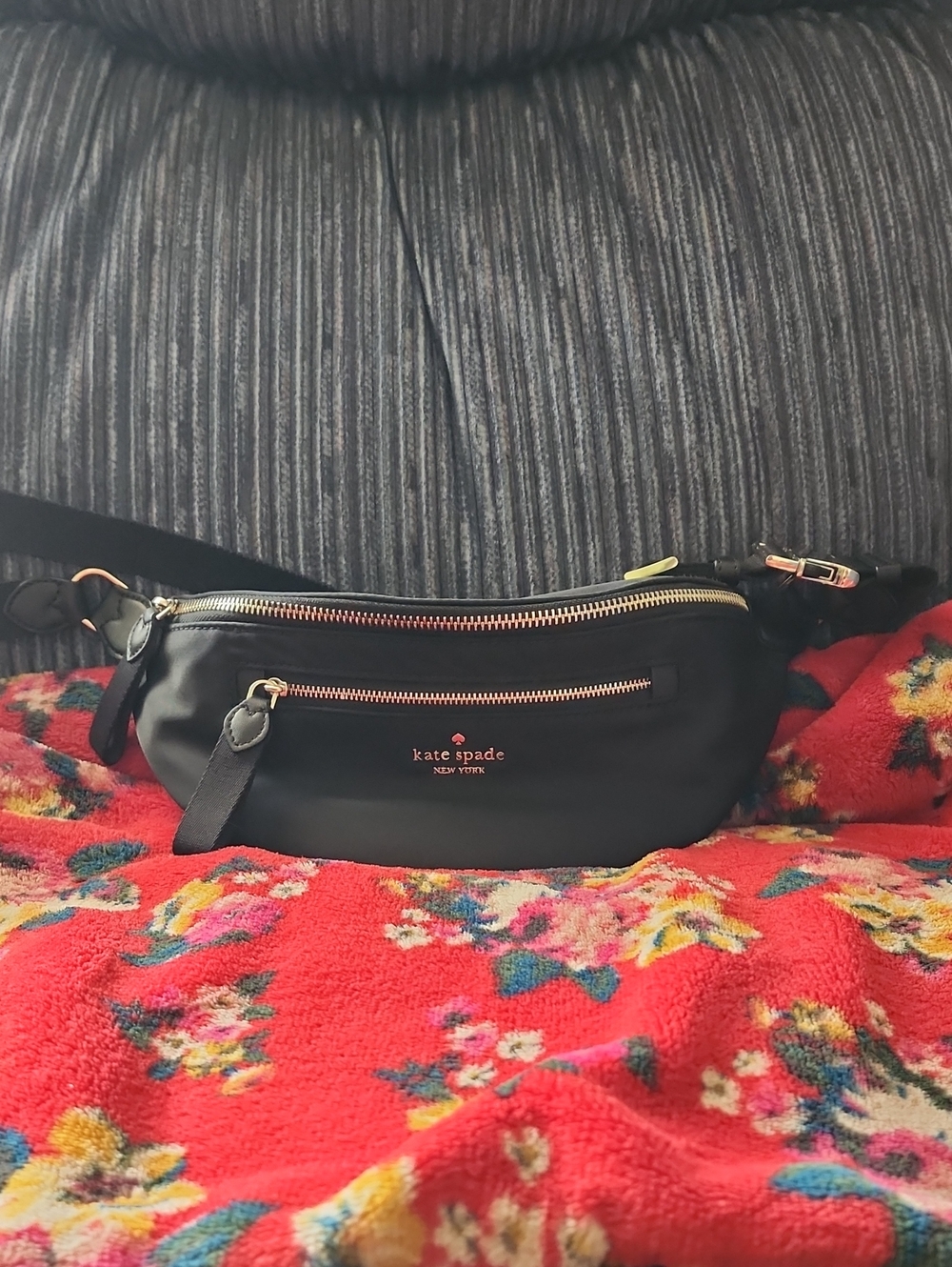 kate spade Black Leather Crossbody Belt Bag with Gold Hardware